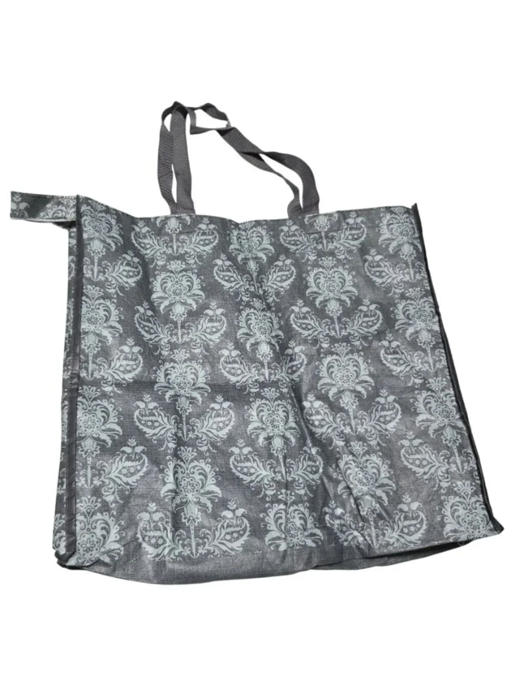 HomeGoods Gray Damask Reusable Shopping Tote Bag Handles Eco Friendly Recycle